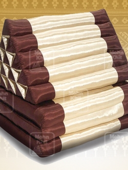 หมอนสามเหลี่ยมผ้าไหมมันเงา 15 ช่องติดเบาะ3 พับ //56x180x36cm Tri-angle Silk kapok 100%Traditional Floor Cushions 15holes with 3part of mattress.
