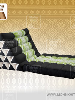 หมอนสามเหลี่ยม15 ช่องเบาะ1พับต่อลายผ้าขิดสีเขียว 50x90x36Cm //Cotton Original Real Wax Ankara Fabric Triangle Traditional Floor Cushions 15 holes with 1 part of mattress.