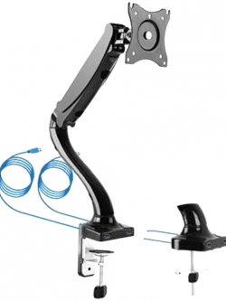 LDT09-C012U ขาตั้งจอคอม ขายึดจอคอม แบบ "Gas Spring structure" สำหรับจอขนาด 13-27 นิ้ว [มีช่องต่อ USB พร้อมสาย 1.8 เมตร]