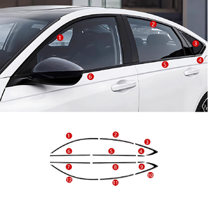 ชุดคิ้วกระจก คิ้วหน้าต่าง "12 ชิ้น ขอบบนล่าง" สีดำเงา Honda Accord G11 2023-2028