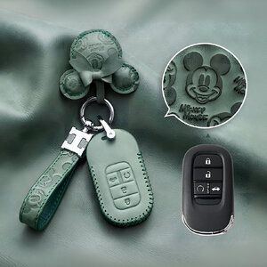 เคสกุญแจ Honda Civic FE 2023-2028 หนังแท้ ลาย MICKEY MOUSE สีเขียว