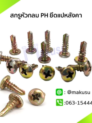 สกรูปลายสว่านยึดแปเหล็กรุ้งทอง สกรูแปหลังคา สกรูเกลียวเหล็กหัวกลม PH มี 5 ขนาด
