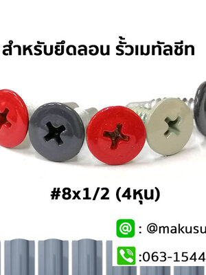 สกรู (หัวสี) เวเฟอร์หัวร่ม Wafer สำหรับยึด ลอนรั้วเมทัลชีท กับแปเหล็ก