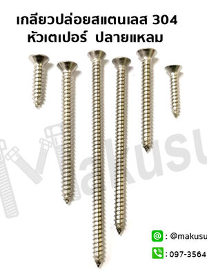 เกลียวปล่อยสแตนเลส 304 หัวเตเปอร์ ปลายแหลม ผลิตจากสแตนเลส 304 แท้ 100%