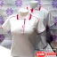 NS เสื้อโปโล เสื้อคอปก สีขาวขลิบปกชมพู ทรงชาย-หญิง