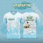 เสื้อคอวีพิมพ์ลาย งานบวช สีฟ้าอ่อน สามารถสกรีน ข้อความเพิ่มได้