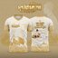 เสื้อคอวีพิมพ์ลาย งานบวช สีเหลืองทอง สามารถสกรีน ข้อความเพิ่มได้