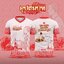 เสื้อคอวีพิมพ์ลาย งานบวช สีแดง สามารถสกรีน ข้อความเพิ่มได้