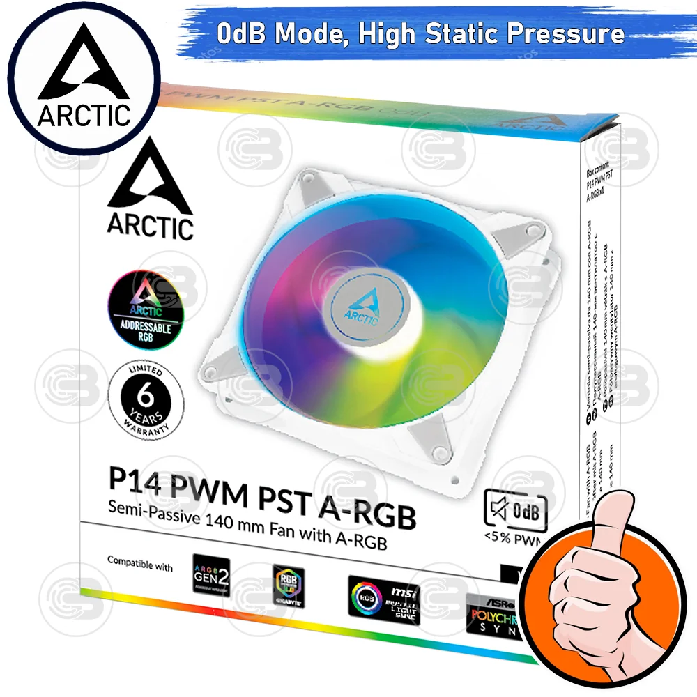 [CoolBlasterThai] ARCTIC P14 White PWM PST A-RGB 0dB (size 140 mm.) PC Fan Case ประกัน 6 ปี