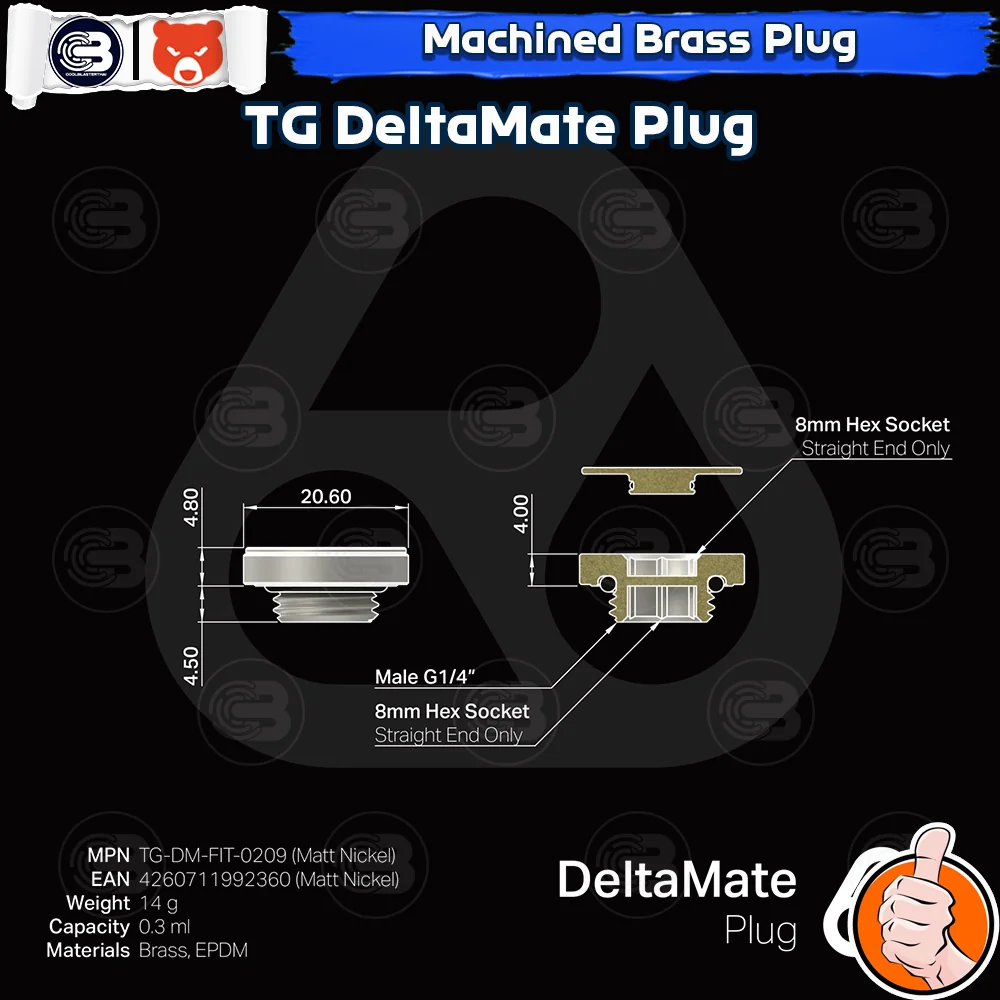[CoolBlasterThai] THERMAL GRIZZLY DELTAMATE PLUG Matt Nickel Machined Brass