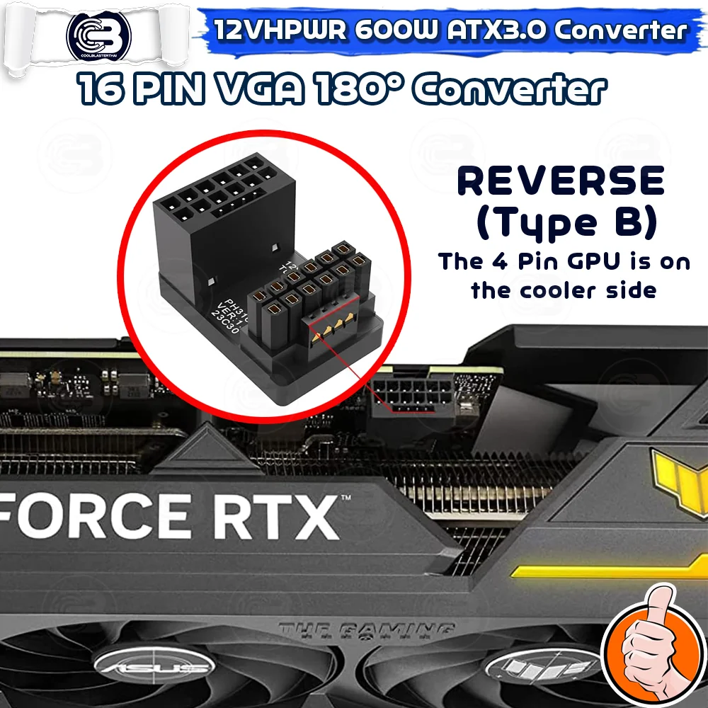 [CoolBlasterThai] Cable Management 16 Pin 12VHPWR ATX3.0 180 Degree Connector (REVERSE) SILVER
