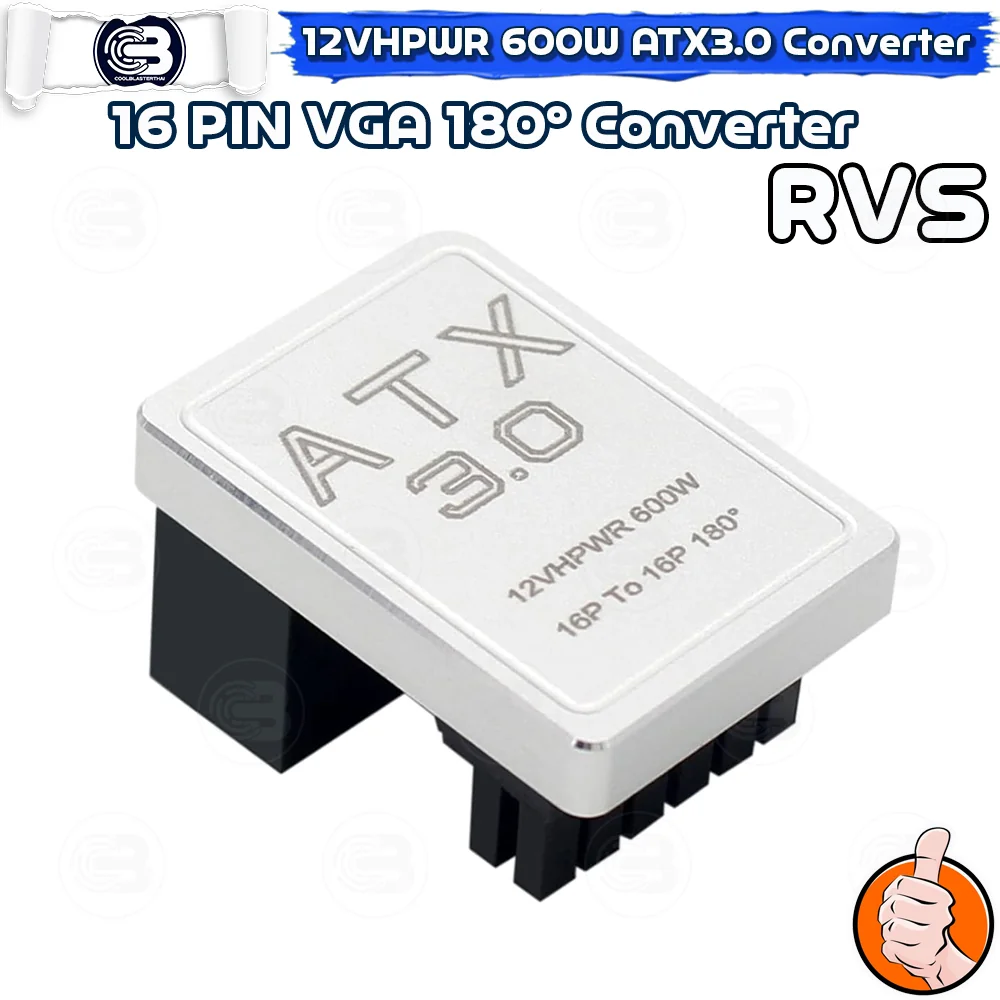 [CoolBlasterThai] Cable Management 16 Pin 12VHPWR ATX3.0 180 Degree Connector (REVERSE) SILVER