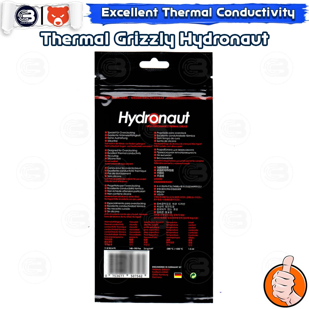 [CoolBlasterThai] THERMAL GRIZZLY HYDRONAUT 3.9g.Thermal compound (ซิลิโคนนำความร้อน)