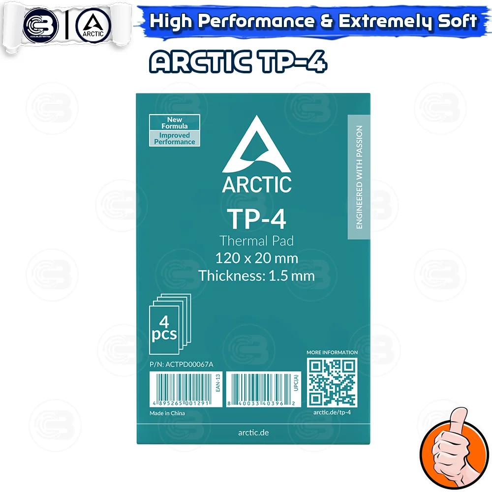 [CoolBlasterThai] ARCTIC TP-4 High Performance Extremely Soft Thermal Pad 120x20x1.5 mm.(4 PCS) (ซิลิโคนนำความร้อน)