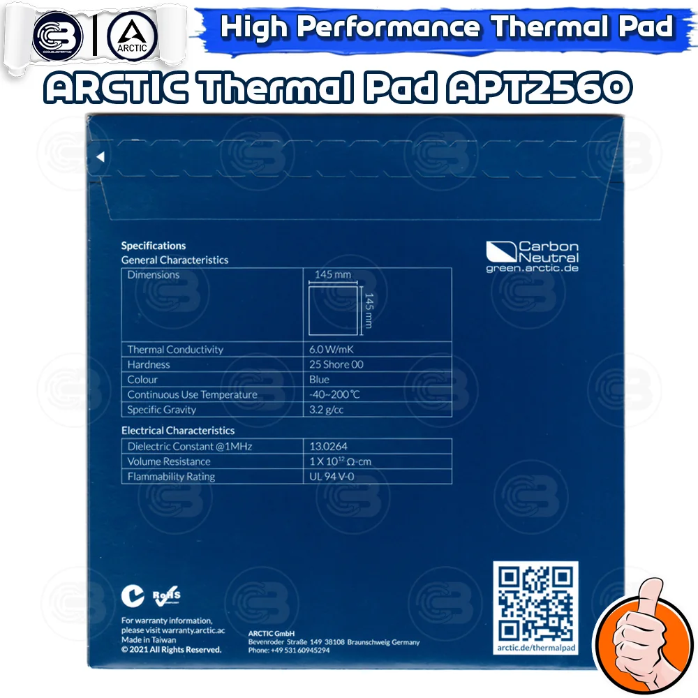 [CoolBlasterThai] ARCTIC TP-2 (APT2560) Thermal Pad 145x145x1.5 mm./6.0 W/mK (ซิลิโคนนำความร้อน)
