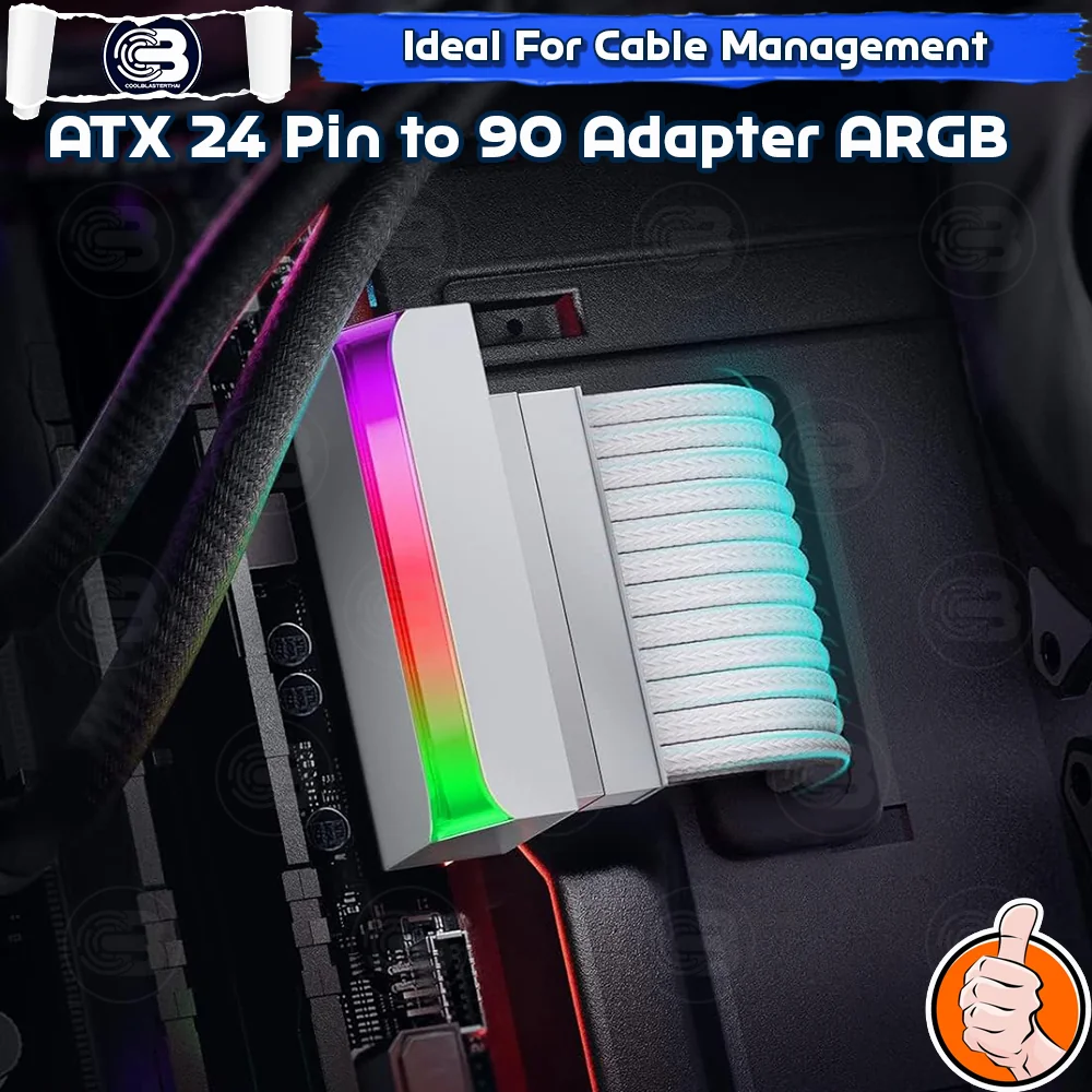 [CoolBlasterThai] Cable Management ATX 24 Pin 90 Degree Adapter ARGB WHITE