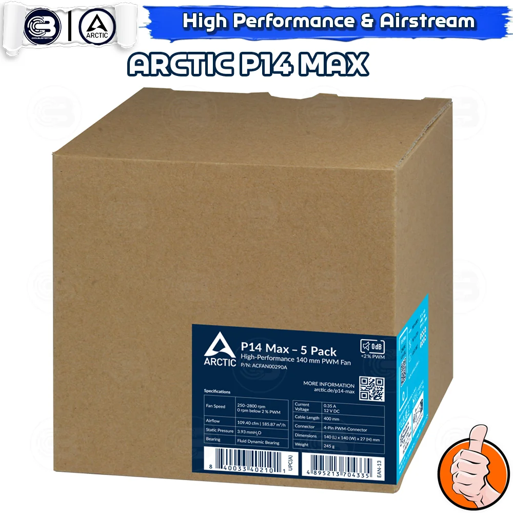 [CoolBlasterThai] ARCTIC P14 Max Black 2800 RPM (size 140 mm.) X5 Value Pack PC Fan Case ประกัน 6 ปี