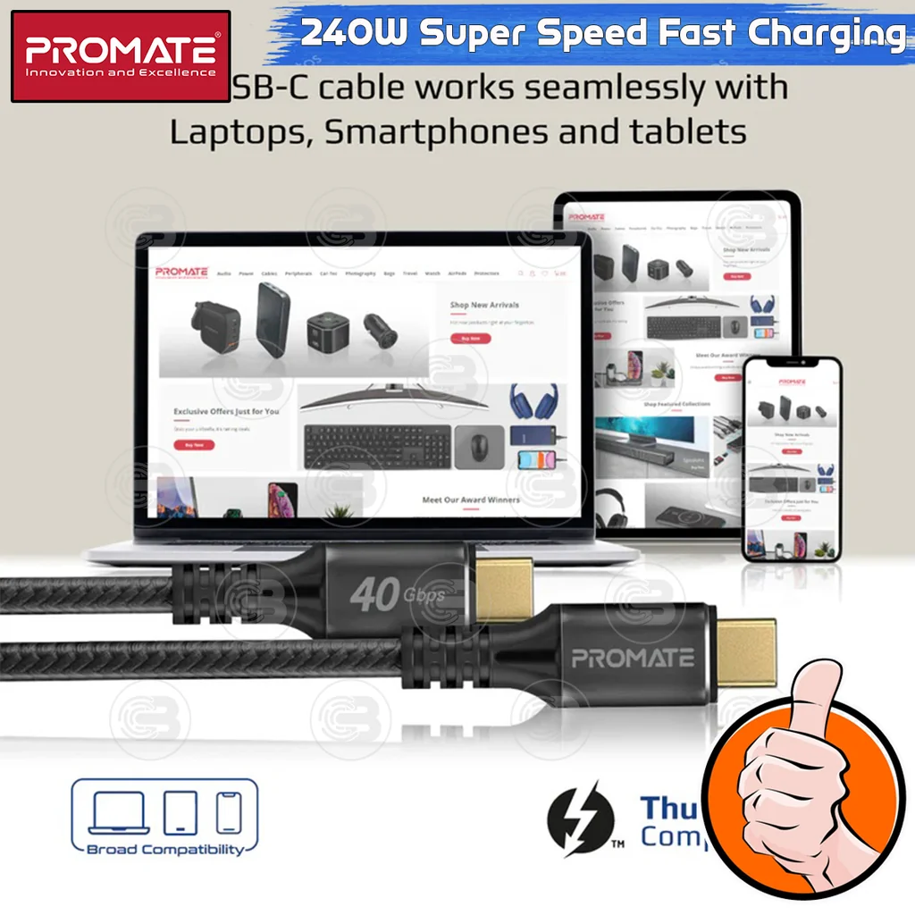 [CoolBlasterThai] PROMATE 240W Super Speed Fast Charging USB-C Cable (PowerBolt240-2M) (2Y Warranty)