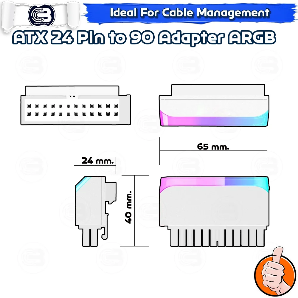 [CoolBlasterThai] Cable Management ATX 24 Pin 90 Degree Adapter ARGB WHITE