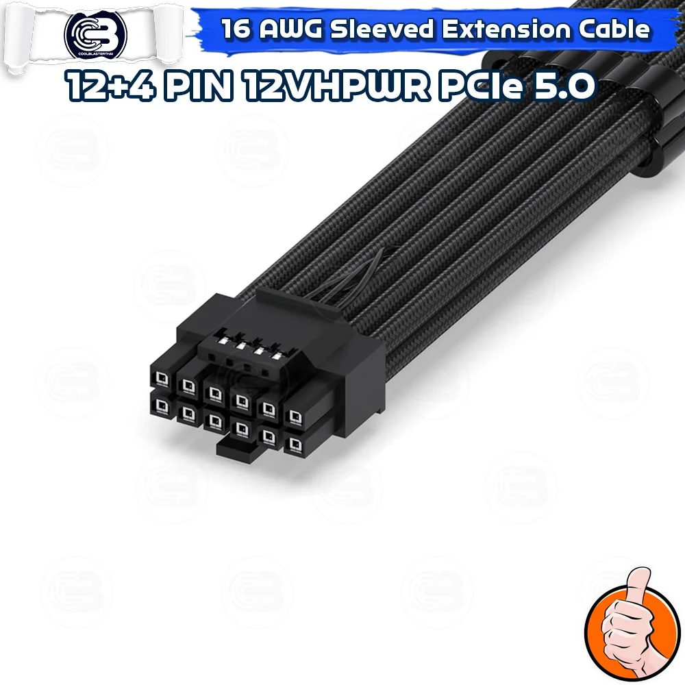 [CoolBlasterThai] 16 Pin(12+4) 12VHPWR PCIe 5.0 16 AWG Sleeved Extension Cable Black