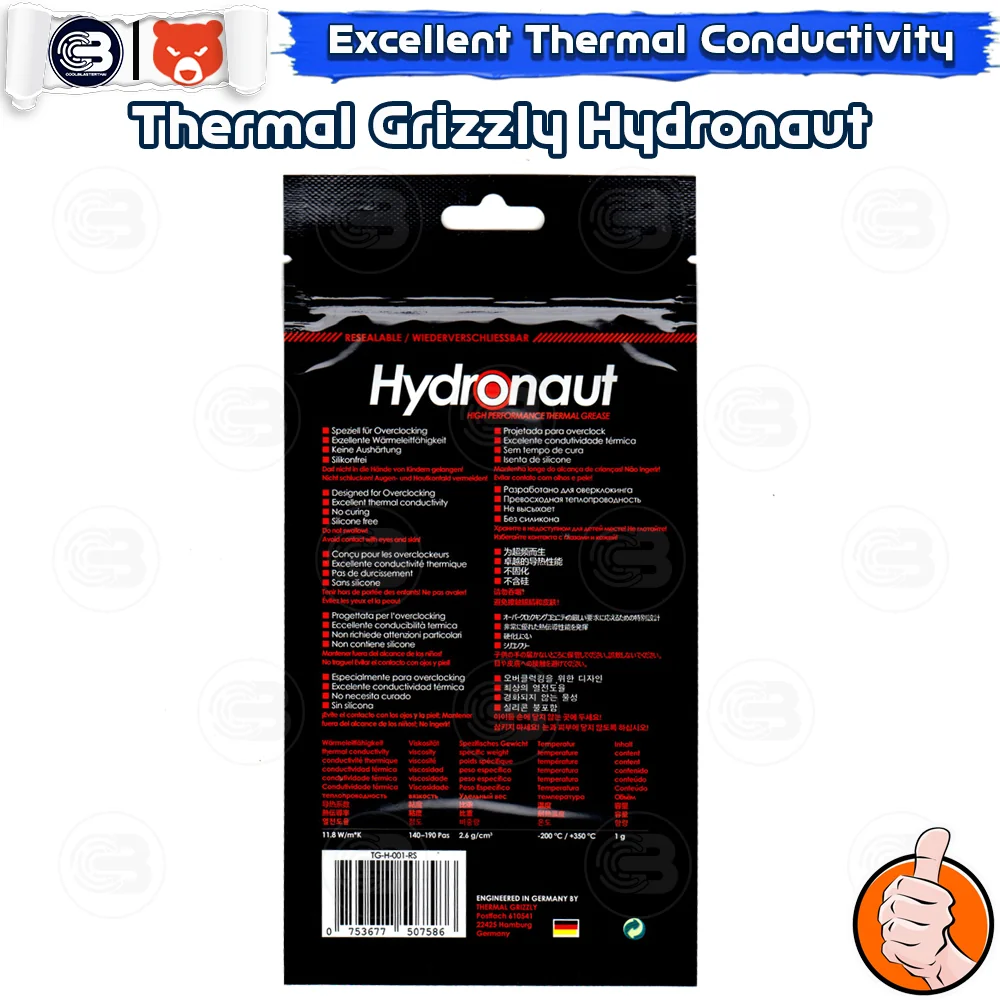 [CoolBlasterThai] THERMAL GRIZZLY HYDRONAUT 1g.Thermal compound (ซิลิโคนนำความร้อน)