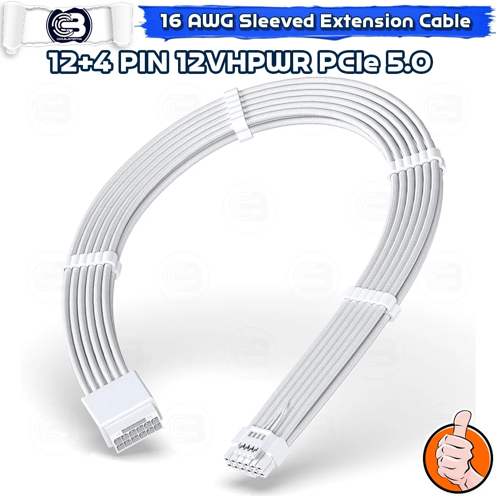 [CoolBlasterThai] 16 Pin(12+4) 12VHPWR PCIe 5.0 16 AWG Sleeved Extension Cable White