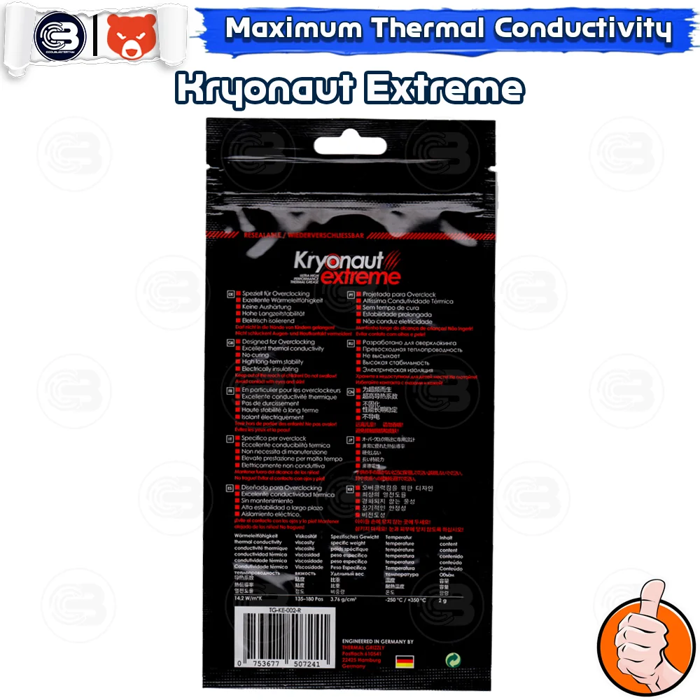[CoolBlasterThai] THERMAL GRIZZLY KRYONAUT EXTREME 2g.Thermal compound (ซิลิโคนนำความร้อน)