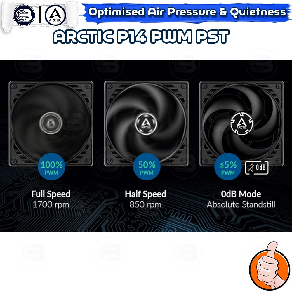 [CoolBlasterThai] ARCTIC P14 PWM PST BLACK (BULK PACKAGING) (140 mm.) Fan Case ประกัน 6 ปี