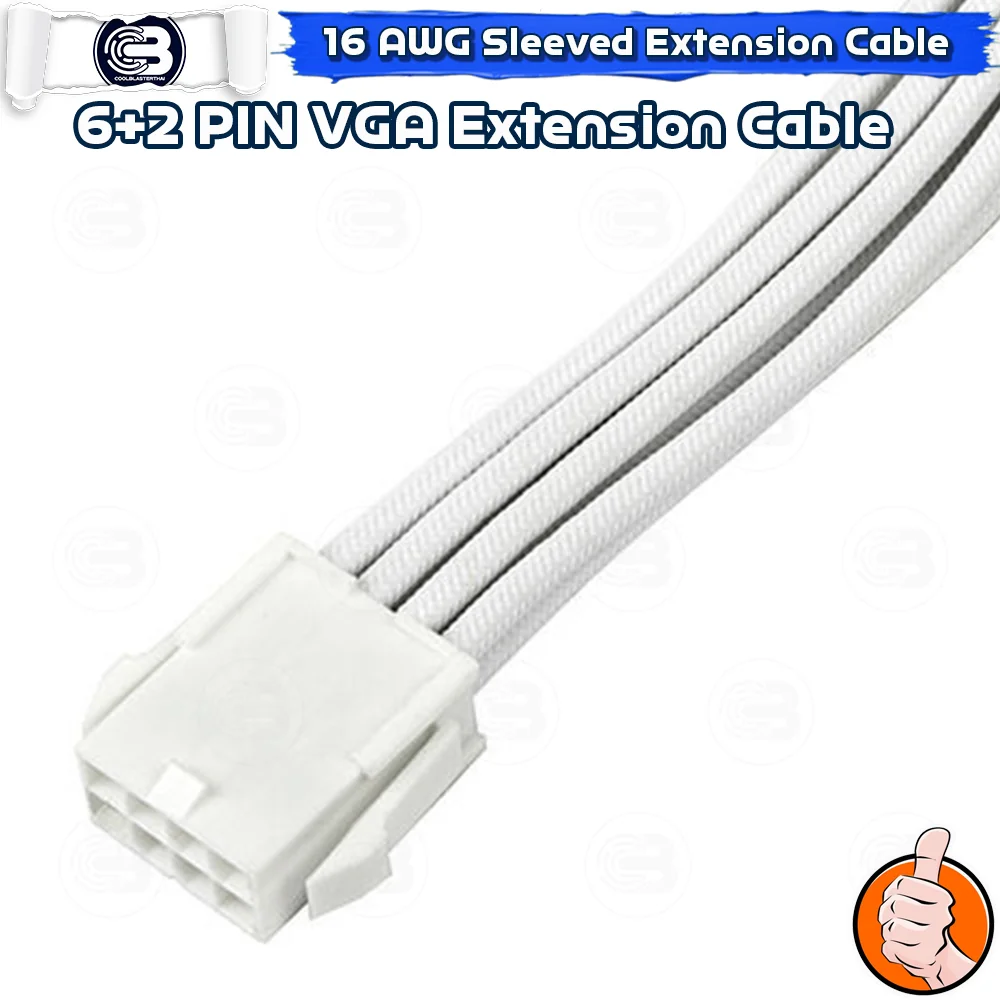 [CoolBlasterThai] 8-Pin (6+2) VGA 16 AWG SLEEVED EXTENSION CABLE WHITE