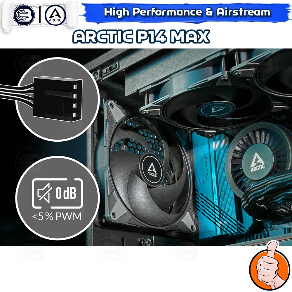 [CoolBlasterThai] ARCTIC P14 Max Black (BULK PACKAGING) 2800 RPM (size 140 mm.) PC Fan Case ประกัน 6 ปี