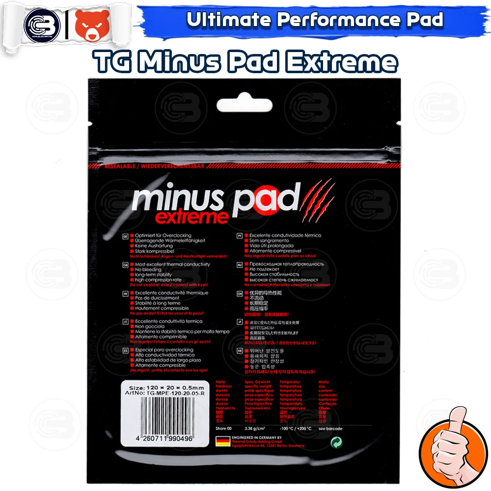 [CoolBlasterThai] THERMAL GRIZZLY MINUS PAD Extreme Thermal Pad 120x20 /2.0 mm./22 W/mK