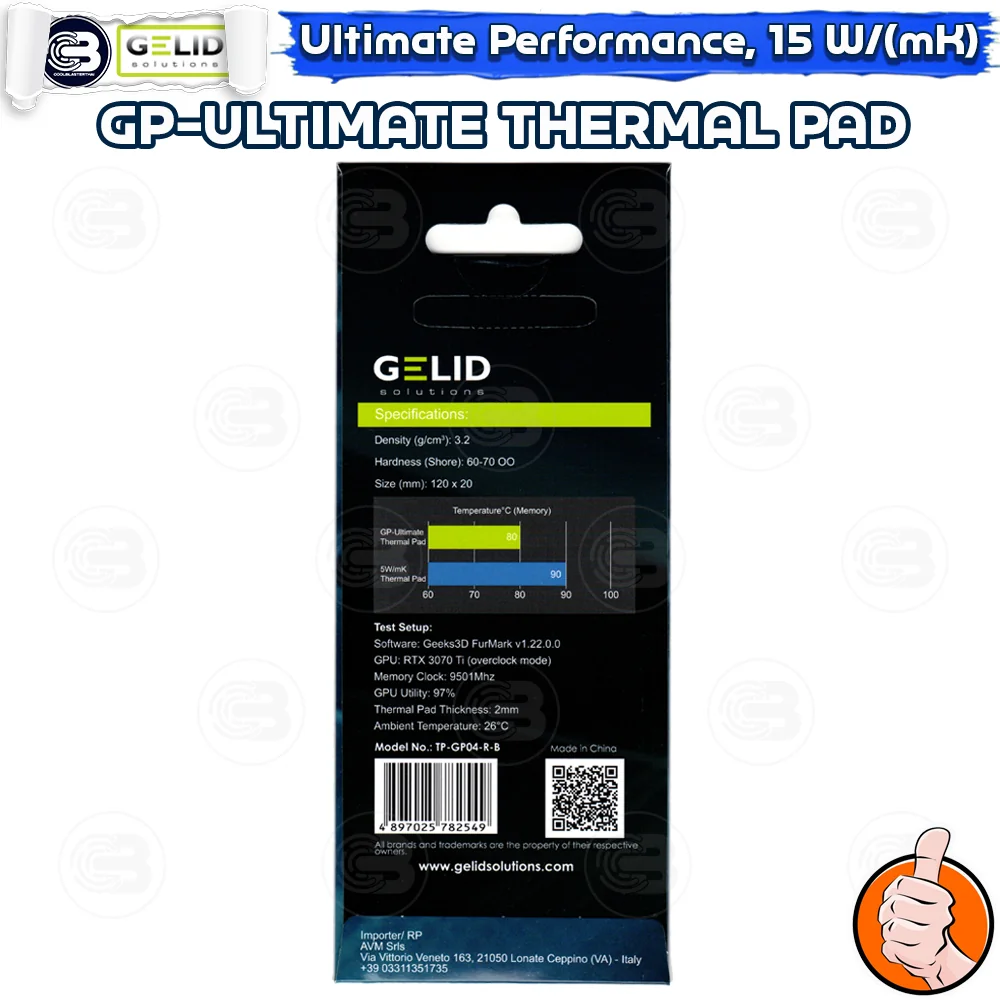 [CoolBlasterThai] GELID GP-ULTIMATE Thermal Pad (1 PCS) 120x20x3.0 mm./15.0 W/mK (TP-GP04-R-E)
