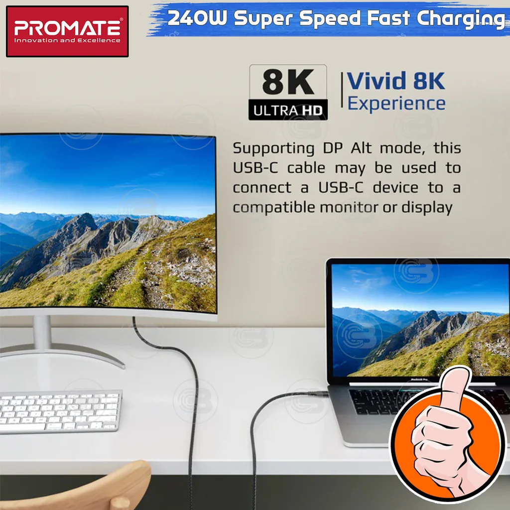 [CoolBlasterThai] PROMATE 240W Super Speed Fast Charging USB-C Cable (PowerBolt240-2M) (2Y Warranty)