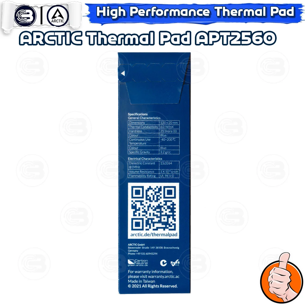 [CoolBlasterThai] ARCTIC Thermal Pad TP-2 (APT2560) 120x20x1.5 mm.(2 PCS) /6.0 W/mK (ซิลิโคนนำความร้อน)