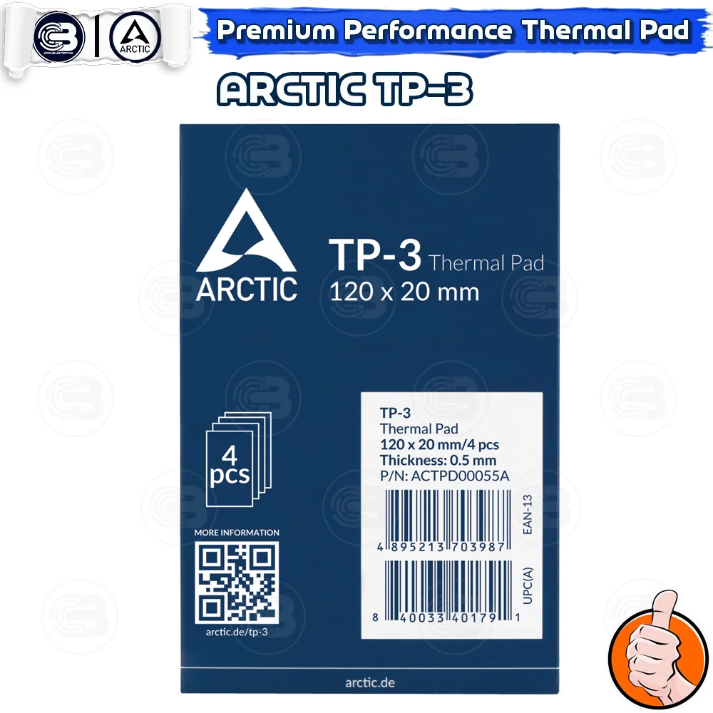 [CoolBlasterThai] ARCTIC TP-3 Premium Performance Thermal Pad 120x20x0.5 mm.(4 PCS) (ซิลิโคนนำความร้อน)