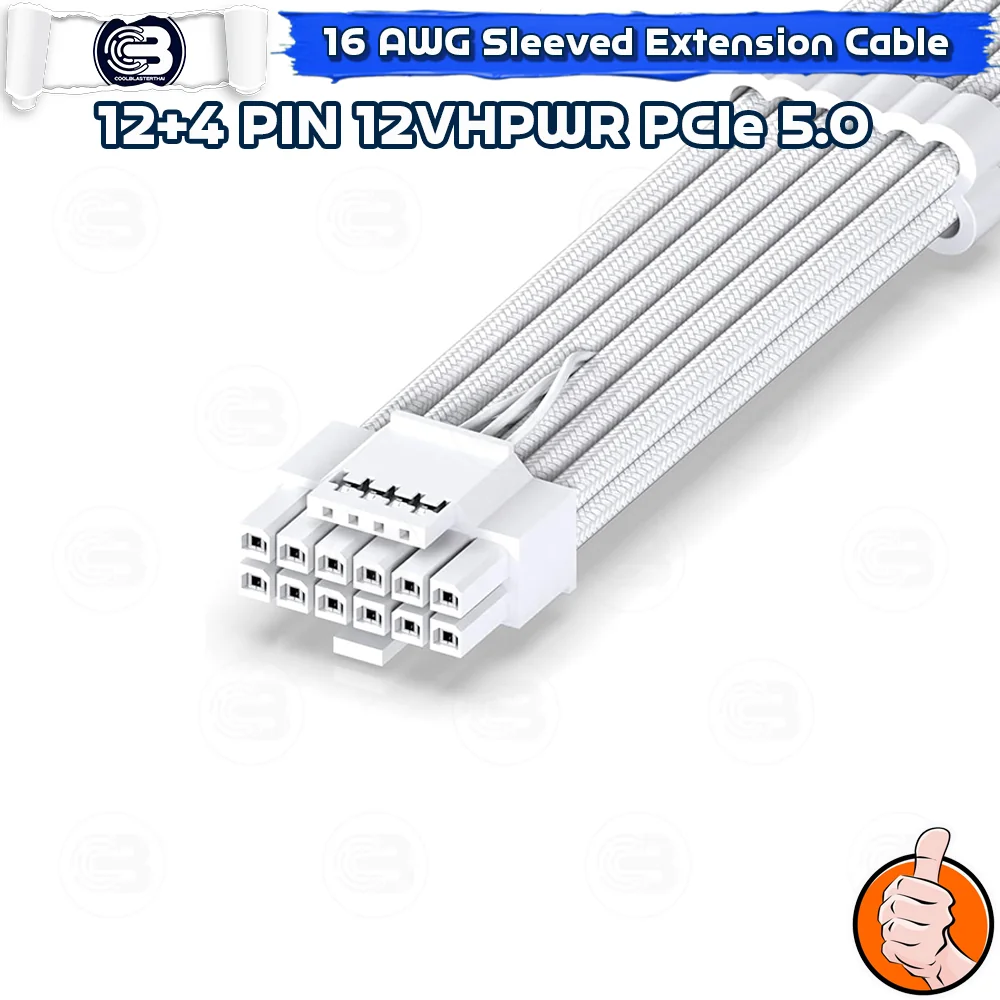 [CoolBlasterThai] 16 Pin(12+4) 12VHPWR PCIe 5.0 16 AWG Sleeved Extension Cable White