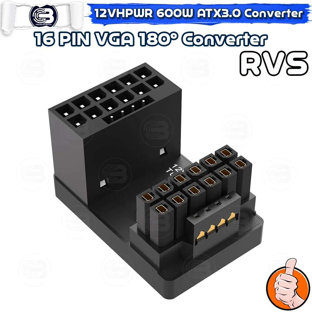 [CoolBlasterThai] Cable Management 16 Pin 12VHPWR ATX3.0 180 Degree Connector (REVERSE) SILVER