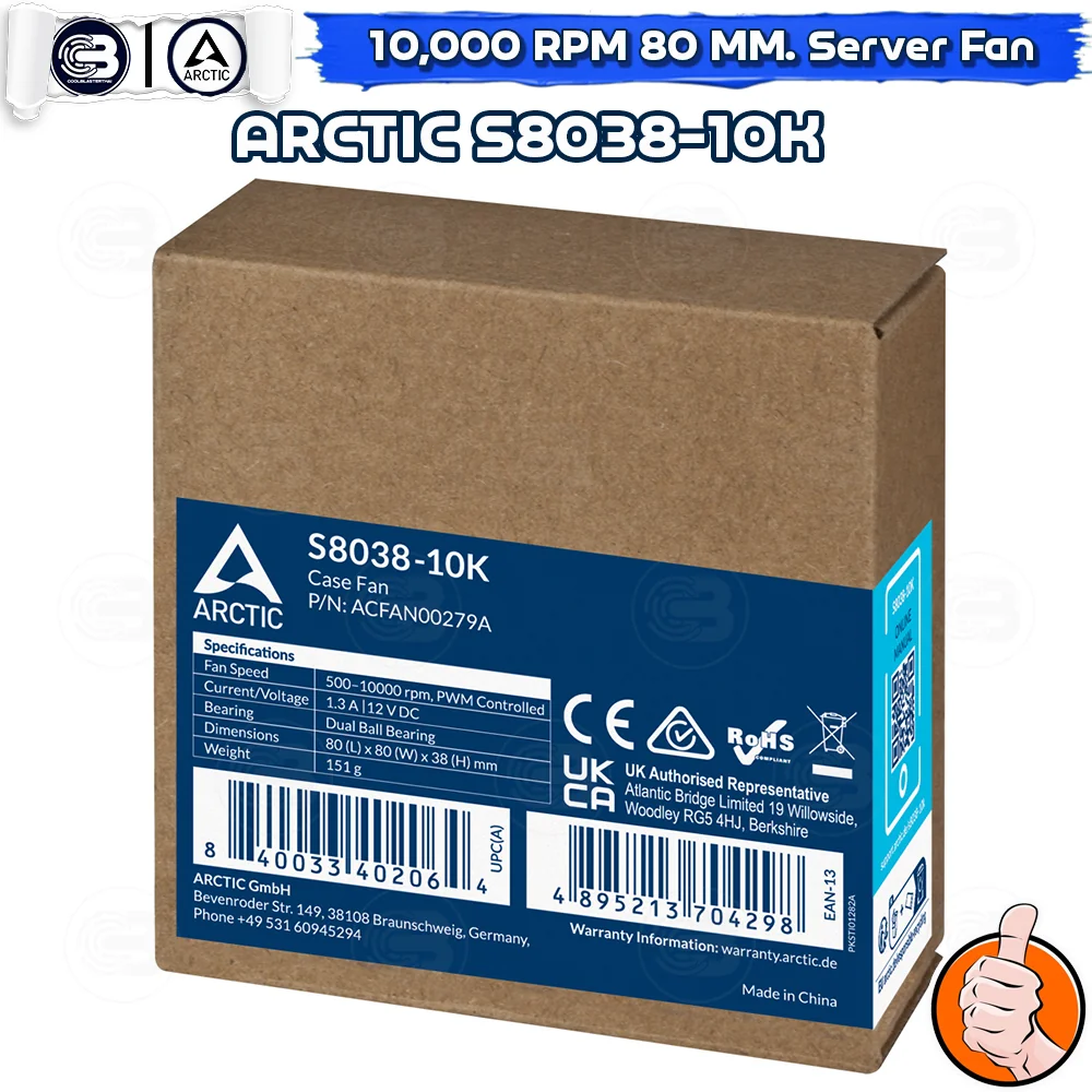 [CoolBlasterThai] ARCTIC S8038-10K 10,00 RPM (size 80 mm.) Fan Case ประกัน 6 ปี