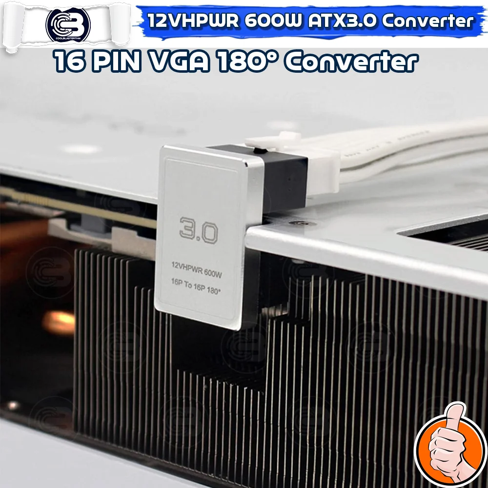 [CoolBlasterThai] Cable Management 16 Pin 12VHPWR ATX3.0 180 Degree Connector (REVERSE) SILVER