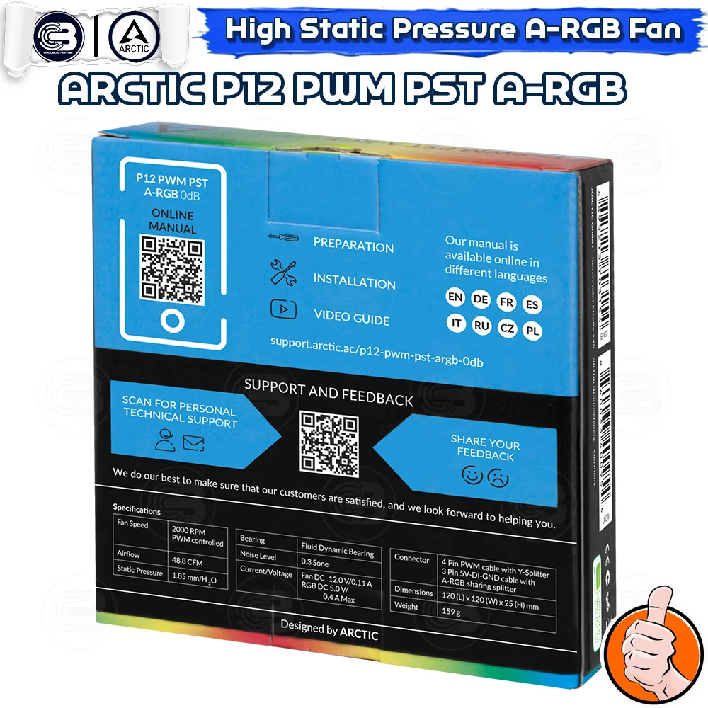 [CoolBlasterThai] ARCTIC P12 PWM PST A-RGB 0dB Black (size 120 mm.) PC Fan Case ประกัน 6 ปี