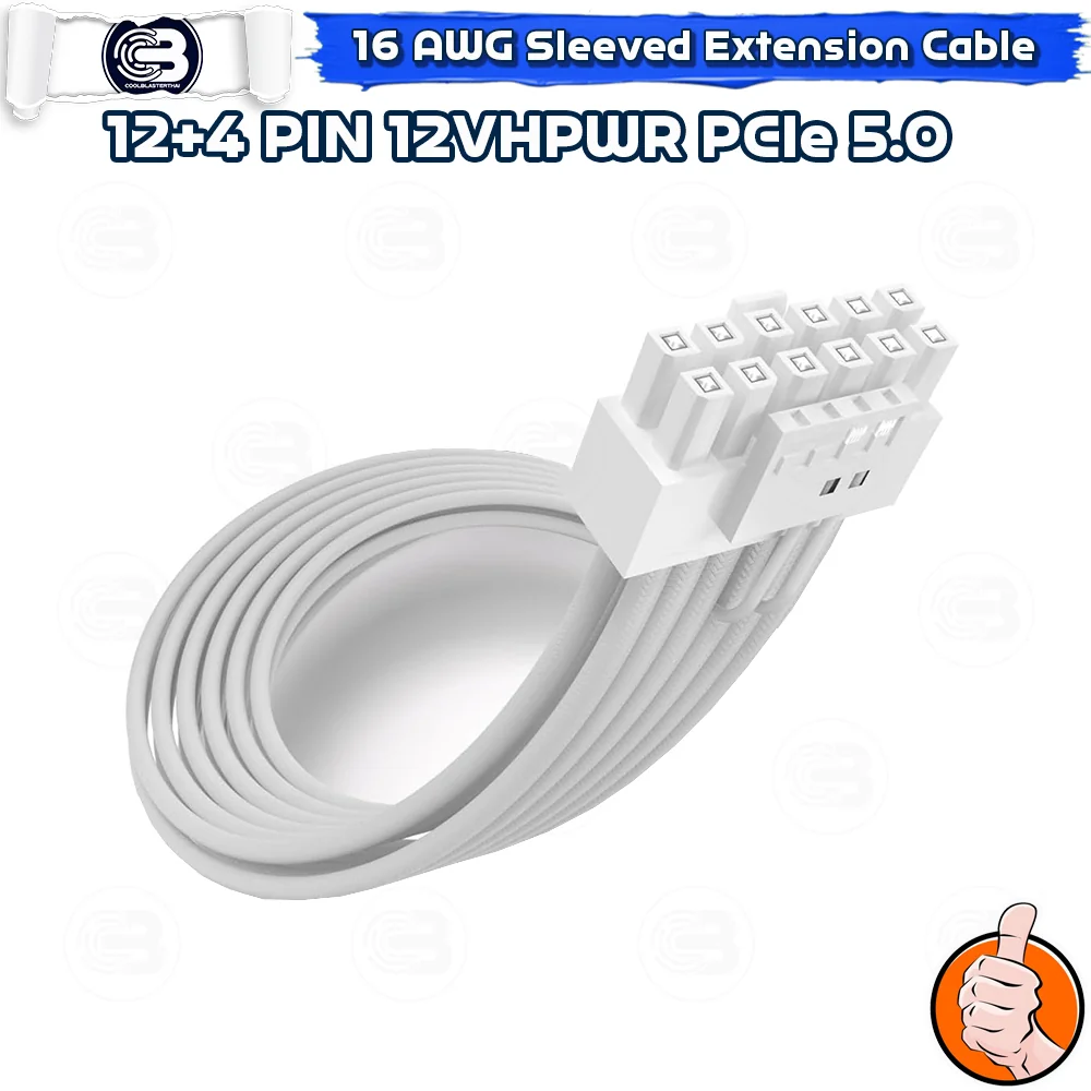 [CoolBlasterThai] 16 Pin(12+4) 12VHPWR PCIe 5.0 16 AWG Sleeved Extension Cable White