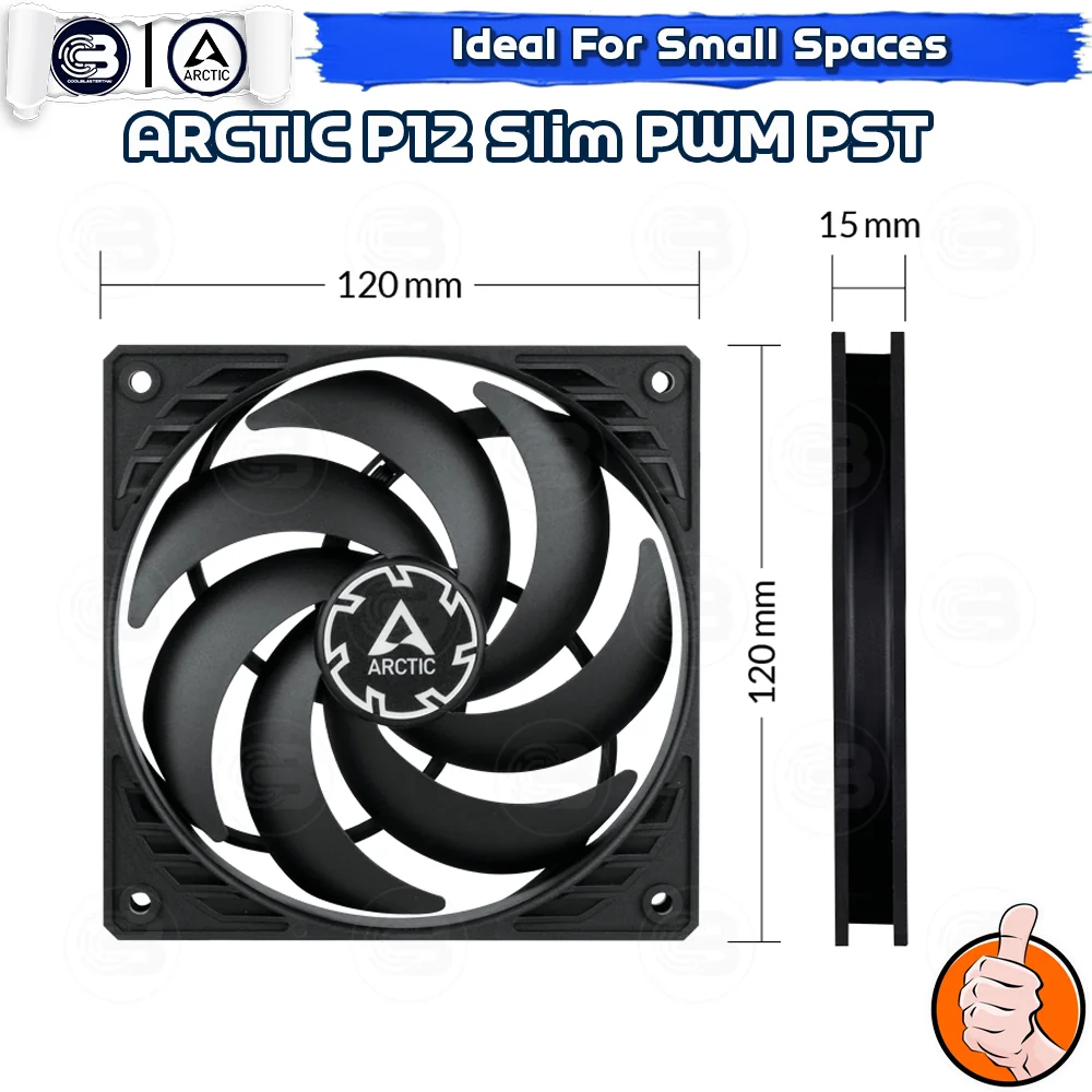 [CoolBlasterThai] ARCTIC P12 SLIM PWM PST BLACK (120 mm.) X3 Value Pack PC Fan Case ประกัน 6 ปี