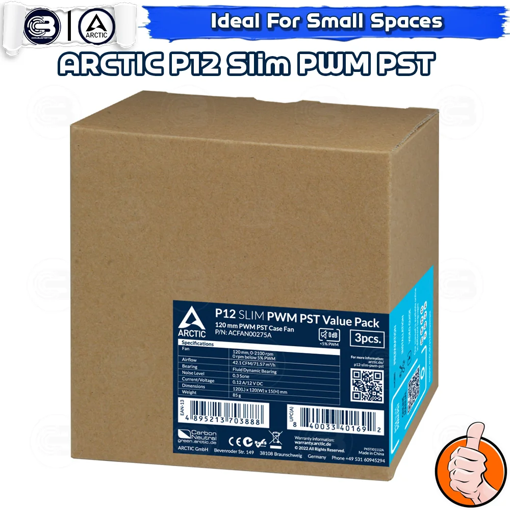 [CoolBlasterThai] ARCTIC P12 SLIM PWM PST BLACK (120 mm.) X3 Value Pack PC Fan Case ประกัน 6 ปี