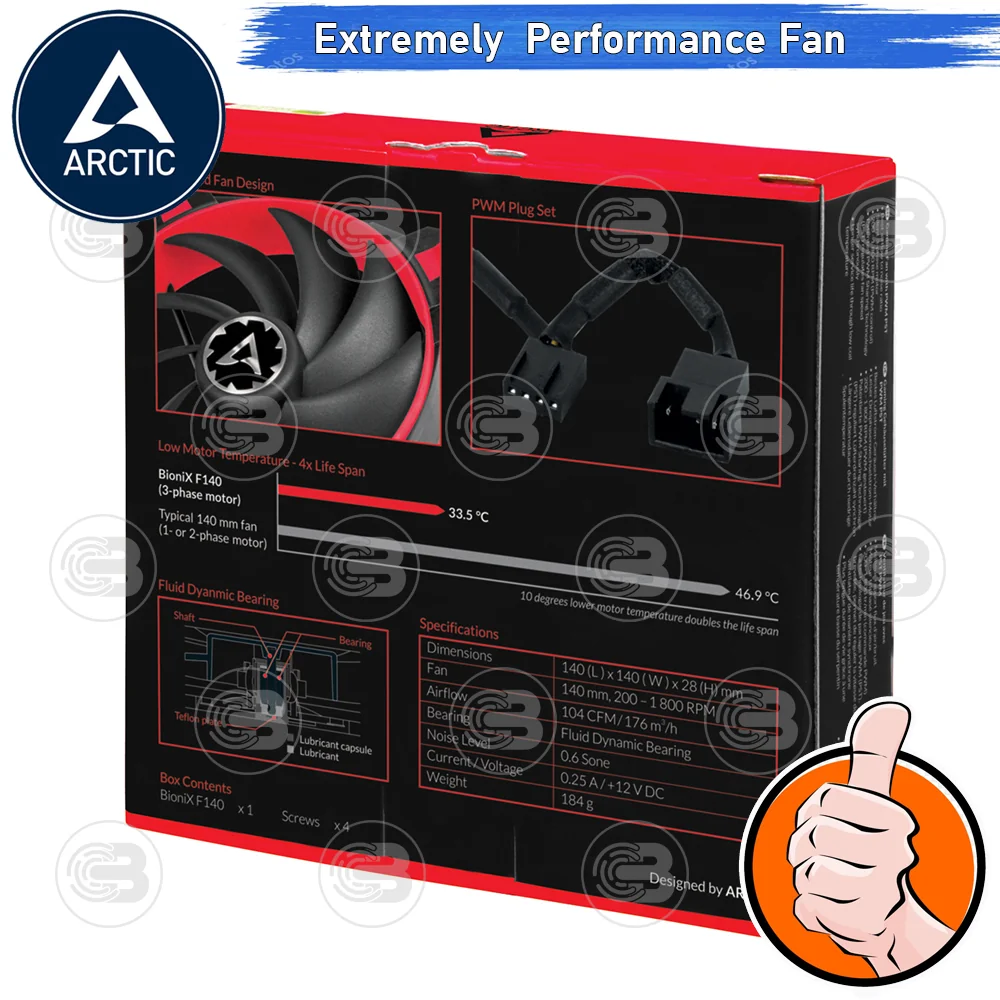 [CoolBlasterThai] ARCTIC BioniX F140 Red Gaming Fan with PWM PST (size 140 mm.) PC Fan Case ประกัน 10 ปี
