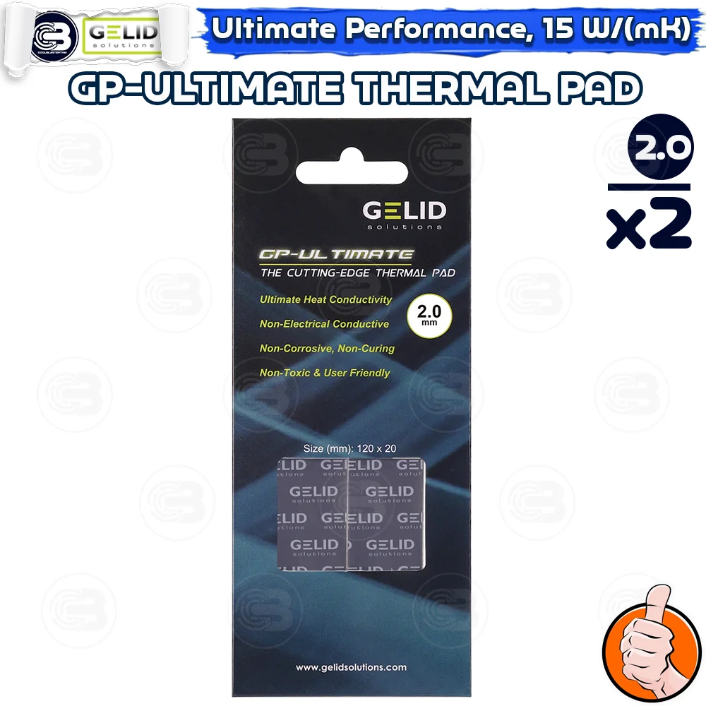 [CoolBlasterThai] GELID GP-ULTIMATE Thermal Pad (2 PCS) 120x20x2.0 mm./15.0 W/mK (TP-VP04-R-D)