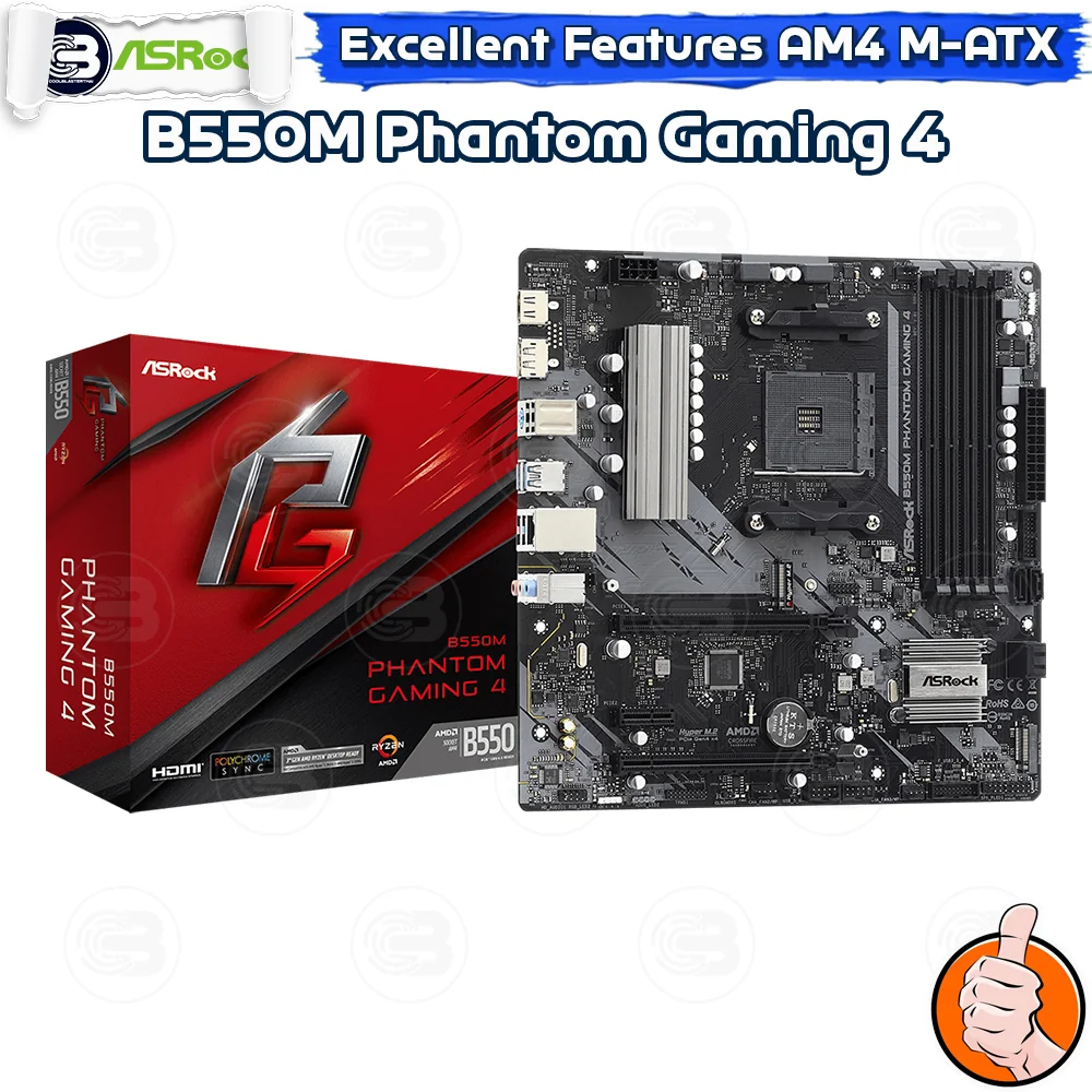 [CoolBlasterThai] ASROCK MAINBOARD B550M PHANTOM GAMING 4 AMD SOCKET AM4 DDR4 M-ATX ประกัน 3 ปี
