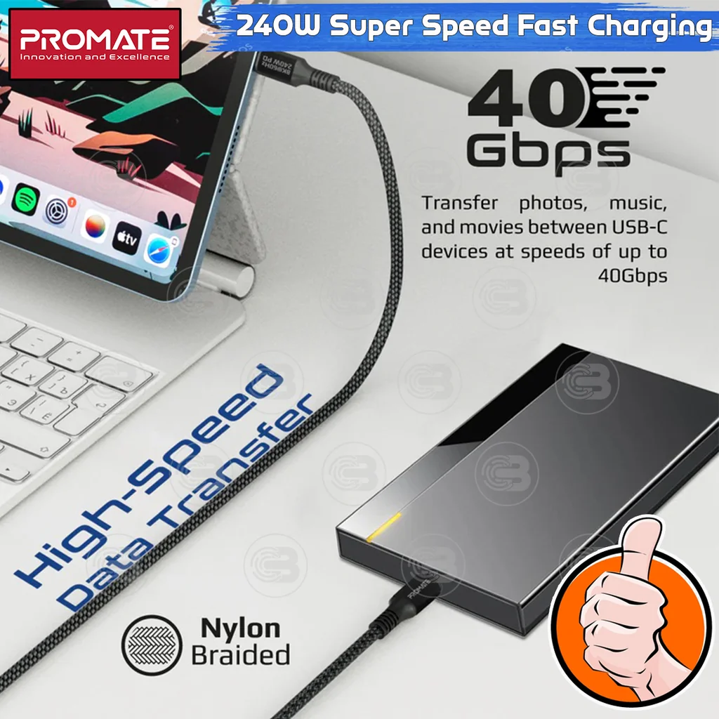 [CoolBlasterThai] PROMATE 240W Super Speed Fast Charging USB-C Cable (PowerBolt240-2M) (2Y Warranty)