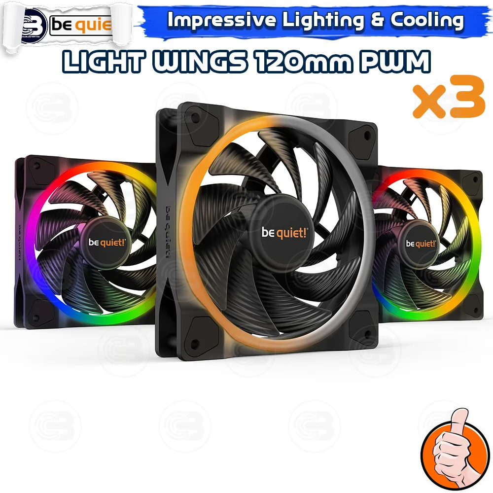 [CoolBlasterThai] Be Quiet Light Wings 120 PWM high-speed (3-Pack) PC Fan Case (BL077) ประกัน 3 ปี