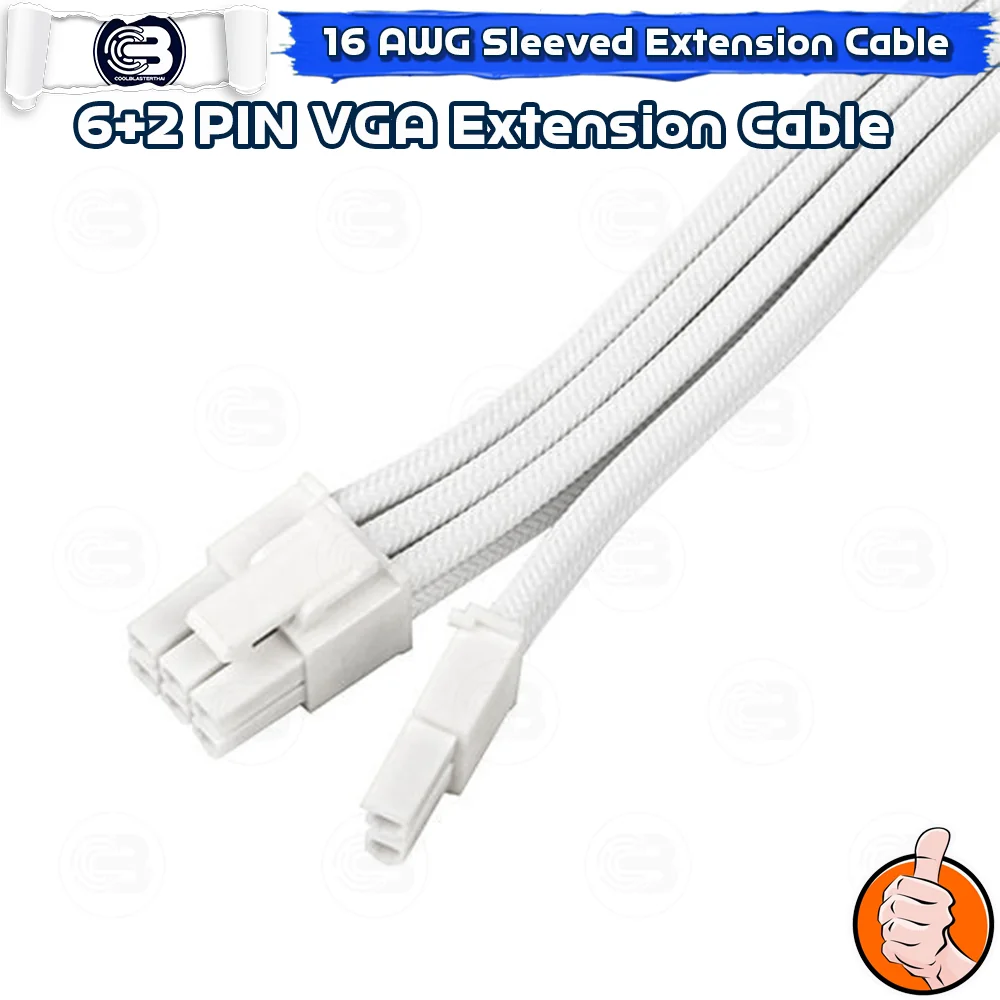 [CoolBlasterThai] 8-Pin (6+2) VGA 16 AWG SLEEVED EXTENSION CABLE WHITE