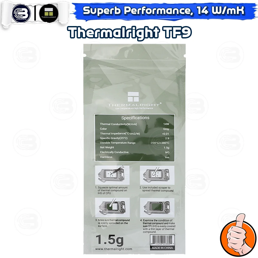 [CoolBlasterThai] THERMALRIGHT TF9 Thermal Compound 1.5g./14 W/m.k (ซิลิโคนนำความร้อน)